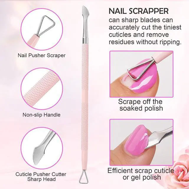 Alt view image 5 of 7 - Cuticle Trimmer with Cuticle Pusher, 3 PCS Pink Nail Cuticle Nipper Professional Pedicure Manicure Tools with Stainless Steel Dual End Pusher, Nail Scraper
