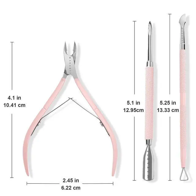 Alt view image 6 of 7 - Cuticle Trimmer with Cuticle Pusher, 3 PCS Pink Nail Cuticle Nipper Professional Pedicure Manicure Tools with Stainless Steel Dual End Pusher, Nail Scraper