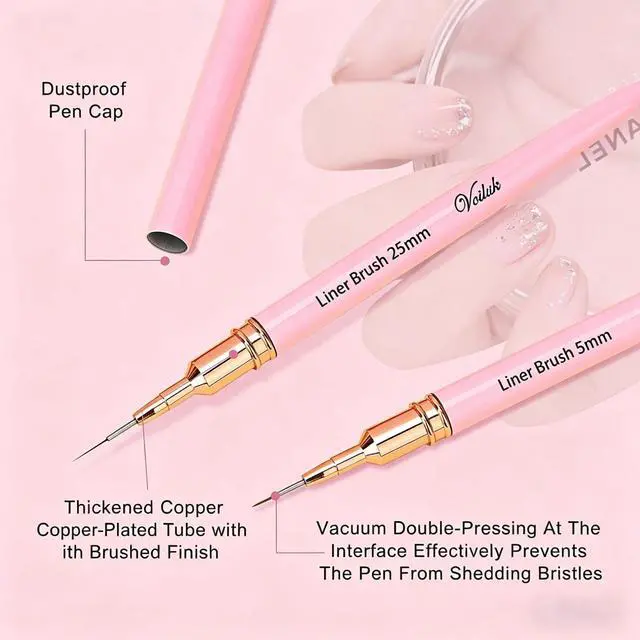 Alt view image 5 of 6 - 5Pcs Nail Art Liner Brushes,Liner Brush For Nails Gel,Thin Liner Nail Brush Set,Nail Art Striping Brushes,Painting Art Design Pen For Long Lines, Thin Details, Fine Drawing Sizes 5/9/13/20/25mm