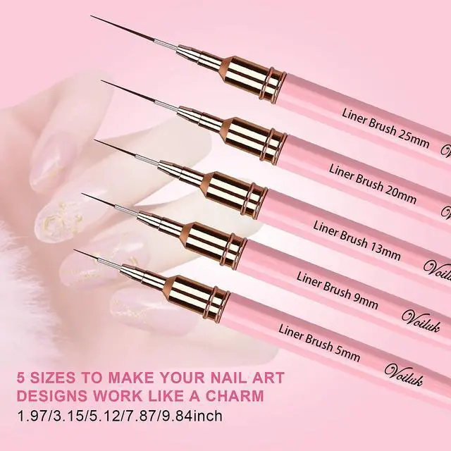 Alt view image 6 of 6 - 5Pcs Nail Art Liner Brushes,Liner Brush For Nails Gel,Thin Liner Nail Brush Set,Nail Art Striping Brushes,Painting Art Design Pen For Long Lines, Thin Details, Fine Drawing Sizes 5/9/13/20/25mm