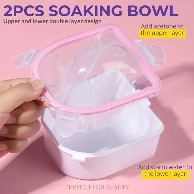 Alt view image 2 of 7 - 10Pcs Nail Soaking Bowl Kit 2 Soak Off Bowl Nail Soaking Bowl Acetone Proof Soak Off Gel Polish Remover Bowl, Manicure Bowl Cuticle Peeler Scraper Cuticle Oil Nail File and Buffer Nail Brush