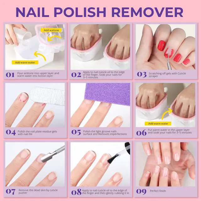 Alt view image 7 of 7 - 10Pcs Nail Soaking Bowl Kit 2 Soak Off Bowl Nail Soaking Bowl Acetone Proof Soak Off Gel Polish Remover Bowl, Manicure Bowl Cuticle Peeler Scraper Cuticle Oil Nail File and Buffer Nail Brush