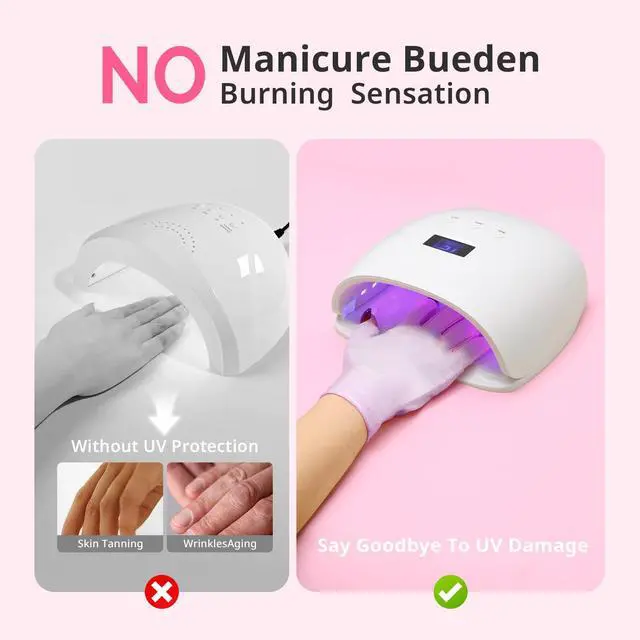 Alt view image 3 of 6 - UV Gloves for Nail Lamp,Professional UPF50+ UV Protection Gloves for Manicures Nail Art,Fingerless Gloves That Shield Skin from The Sun and Nail Lamp (Purple)