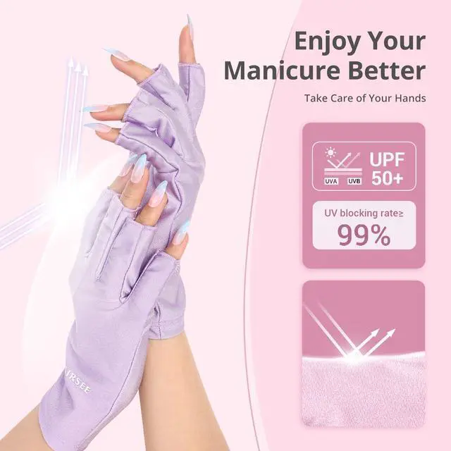 Alt view image 2 of 6 - UV Gloves for Nail Lamp,Professional UPF50+ UV Protection Gloves for Manicures Nail Art,Fingerless Gloves That Shield Skin from The Sun and Nail Lamp (Purple)