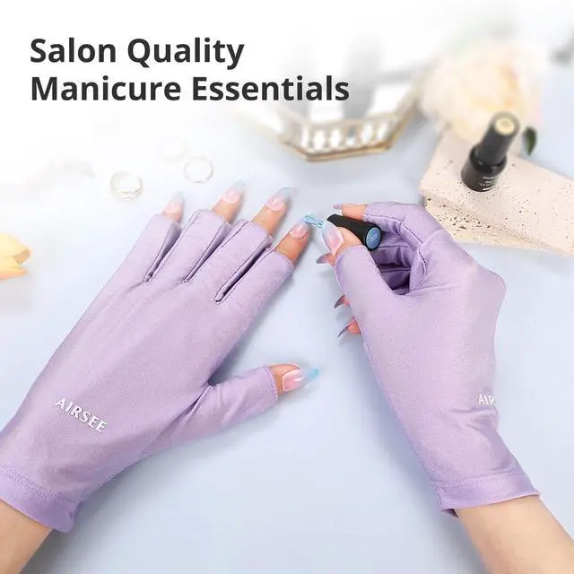 Alt view image 4 of 6 - UV Gloves for Nail Lamp,Professional UPF50+ UV Protection Gloves for Manicures Nail Art,Fingerless Gloves That Shield Skin from The Sun and Nail Lamp (Purple)