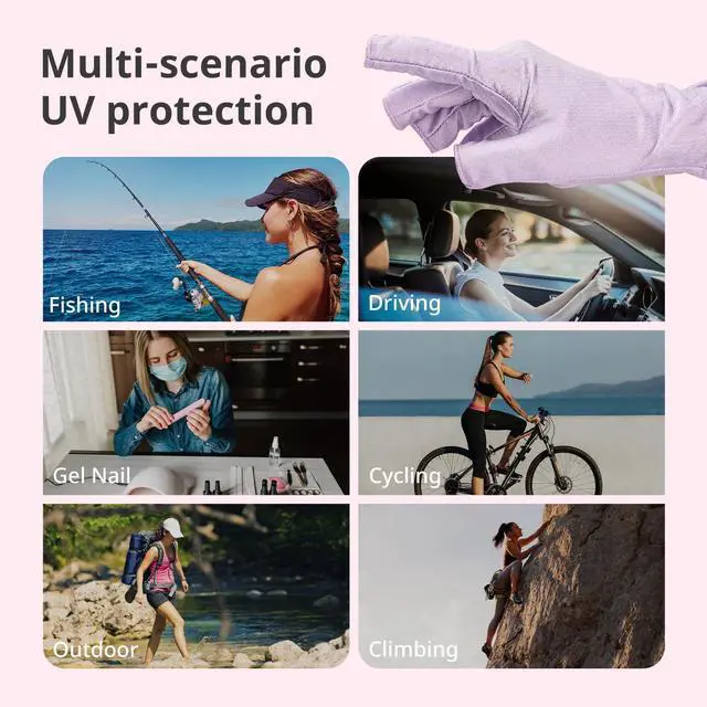 Alt view image 6 of 6 - UV Gloves for Nail Lamp,Professional UPF50+ UV Protection Gloves for Manicures Nail Art,Fingerless Gloves That Shield Skin from The Sun and Nail Lamp (Purple)