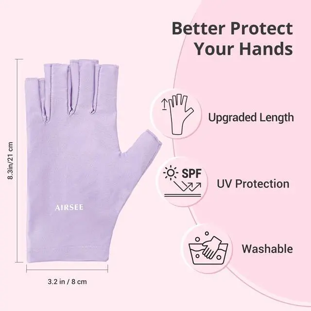 Alt view image 5 of 6 - UV Gloves for Nail Lamp,Professional UPF50+ UV Protection Gloves for Manicures Nail Art,Fingerless Gloves That Shield Skin from The Sun and Nail Lamp (Purple)