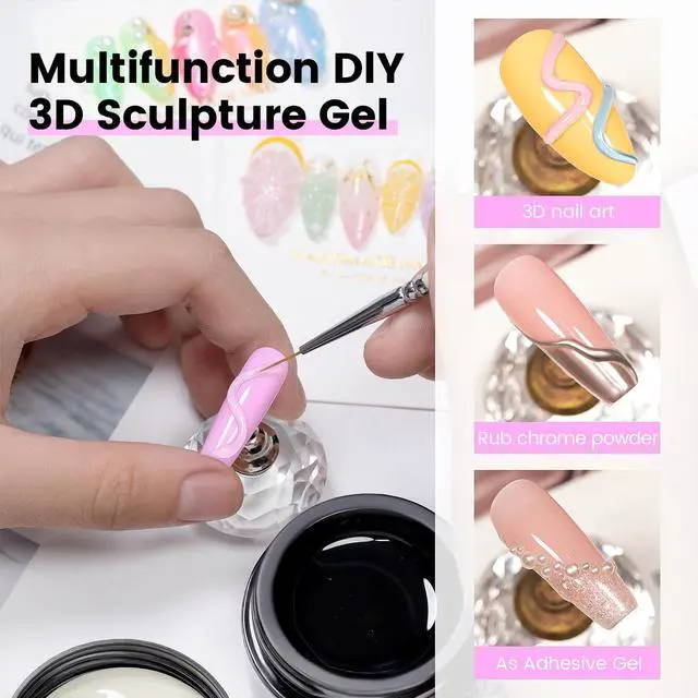Alt view image 5 of 7 - 3D Sculpting Gel Clear Painting Gel Polish Nail Art Designs No Wipe Chrome Nail Powder Nails Charms Rhinestone Decoration Adhesive Glue Drawing Painted Sculpture Hard Gelpolish Curing Requires