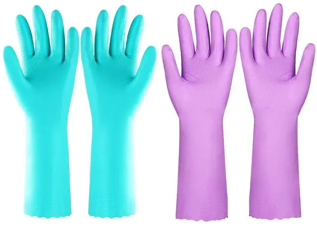 Main image of Reusable Dishwashing Cleaning Gloves with Latex free, Cotton lining,Kitchen Gloves 2 Pairs,Purple+blue Medium