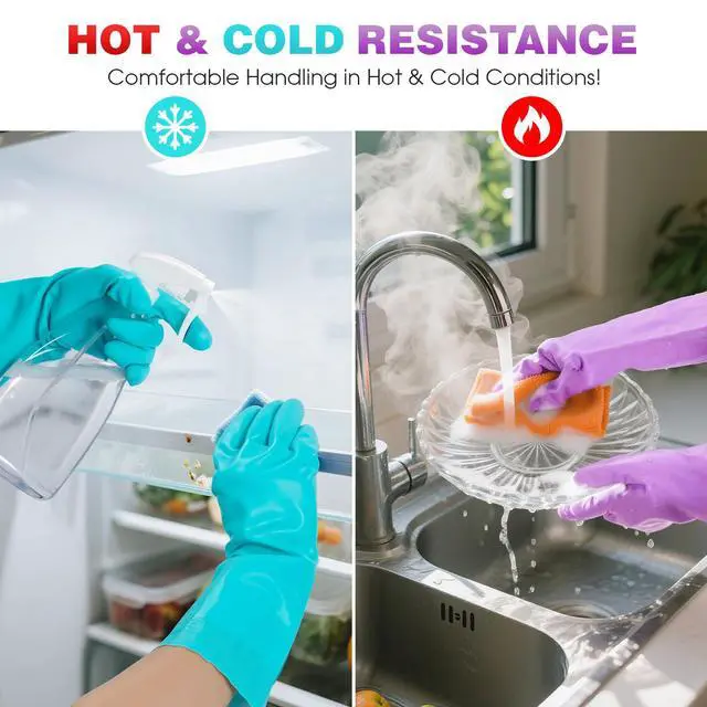 Alt view image 4 of 7 - Reusable Dishwashing Cleaning Gloves with Latex free, Cotton lining,Kitchen Gloves 2 Pairs,Purple+blue Medium