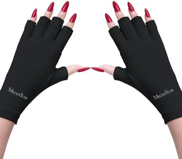 Main image of UV Gloves for Gel Nail Lamp, Professional UPF50+ UV Protection Gloves for Manicures, Art Skin Care Fingerless Glove for Women Men Protect Hands from Sun and Nail Dryer Harm (Black)