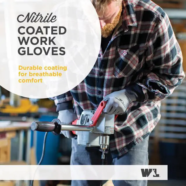 Alt view image 2 of 6 - Nitrile-Coated Work Gloves - Abrasion & Cut Resistant, 5 Pack - Large (Pack of 5)