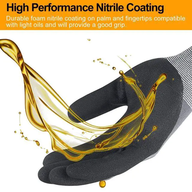 Alt view image 2 of 5 - Safety Work Gloves MicroFoam Nitrile Coated-3 Pairs, Seamless Knit Nylon Bulk Pack Working Gloves with Grip for Men Women Light Duty Work,Automotive,Warehouse (Gray,L)