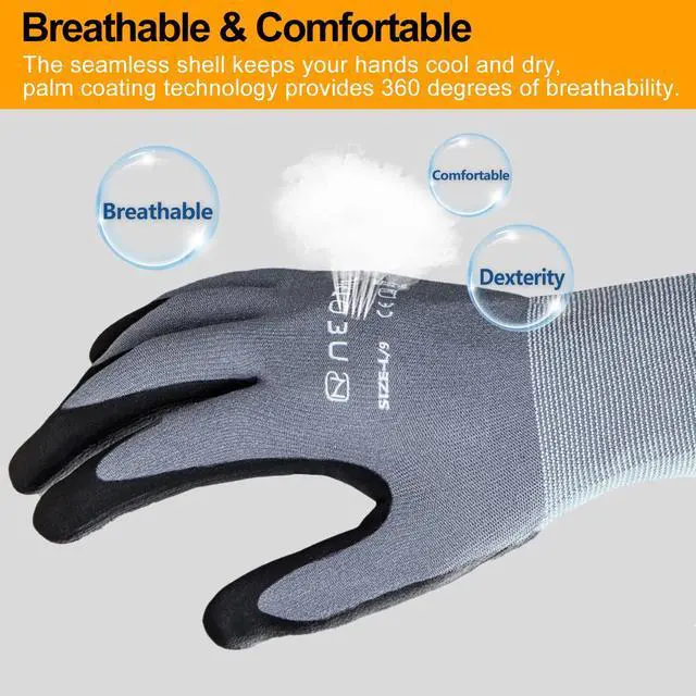 Alt view image 3 of 5 - Safety Work Gloves MicroFoam Nitrile Coated-3 Pairs, Seamless Knit Nylon Bulk Pack Working Gloves with Grip for Men Women Light Duty Work,Automotive,Warehouse (Gray,L)
