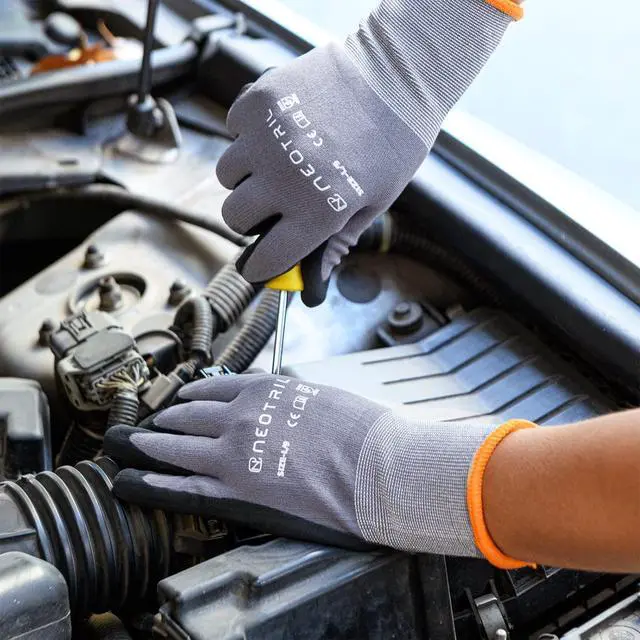 Alt view image 5 of 5 - Safety Work Gloves MicroFoam Nitrile Coated-3 Pairs, Seamless Knit Nylon Bulk Pack Working Gloves with Grip for Men Women Light Duty Work,Automotive,Warehouse (Gray,L)
