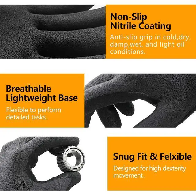 Alt view image 4 of 5 - Safety Work Gloves MicroFoam Nitrile Coated-3 Pairs, Seamless Knit Nylon Bulk Pack Working Gloves with Grip for Men Women Light Duty Work,Automotive,Warehouse (Gray,M)