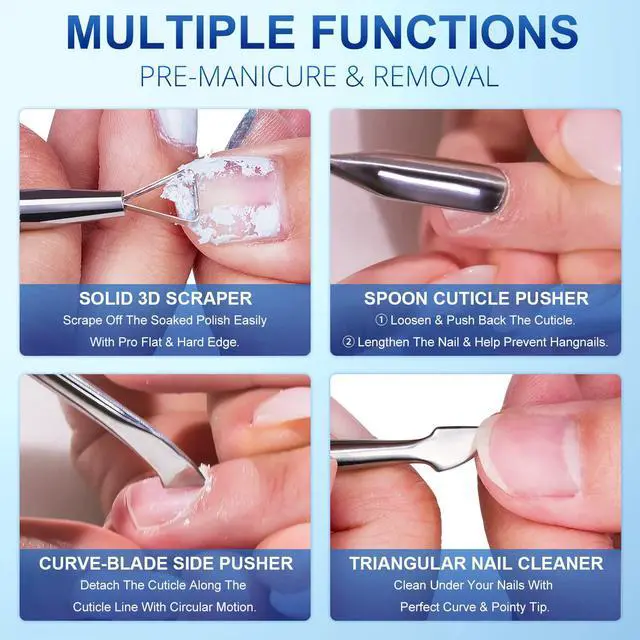 Alt view image 2 of 7 - 2PCS Metal Silver Cuticle Pusher and Scraper, Nail Trimmer Cutter Stainless Steel Gel Scraper Tool, Nail Polish Remover Peeler Durable Salon Manicure Pedicure Cleaner for Fingernail and Toenail