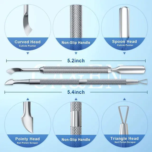 Alt view image 3 of 7 - 2PCS Metal Silver Cuticle Pusher and Scraper, Nail Trimmer Cutter Stainless Steel Gel Scraper Tool, Nail Polish Remover Peeler Durable Salon Manicure Pedicure Cleaner for Fingernail and Toenail