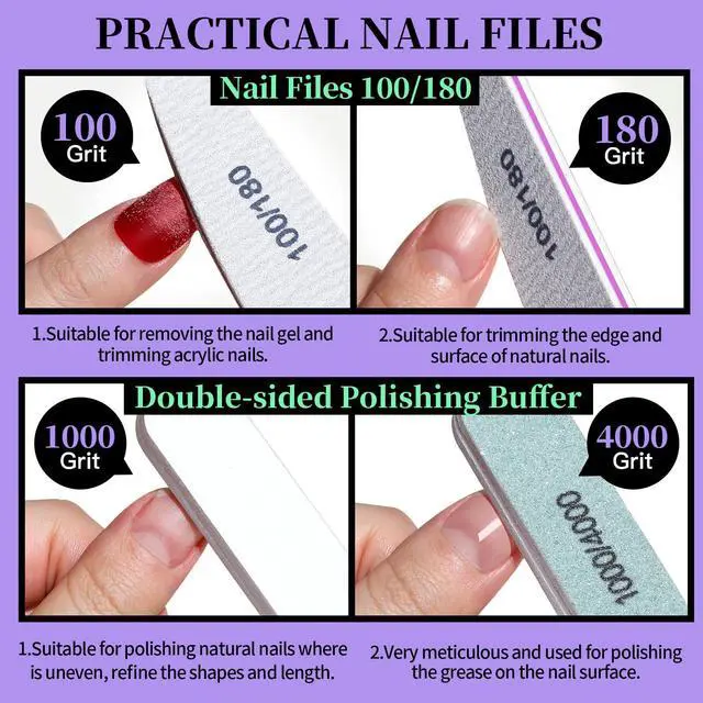 Alt view image 2 of 7 - Manicure and Pedicure Tools Kit, Manicure Kit, Nail Files 100/180, Nail Buffer Block, Nail Cuticle Nippers, Cuticle Pusher, Cuticle Peeler, Ingrown Toenail Tool, Toenail File, Purple