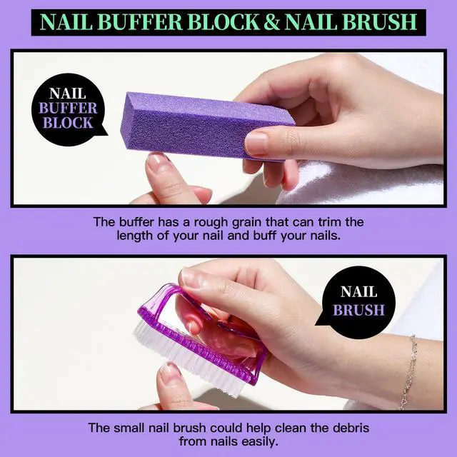 Alt view image 3 of 7 - Manicure and Pedicure Tools Kit, Manicure Kit, Nail Files 100/180, Nail Buffer Block, Nail Cuticle Nippers, Cuticle Pusher, Cuticle Peeler, Ingrown Toenail Tool, Toenail File, Purple