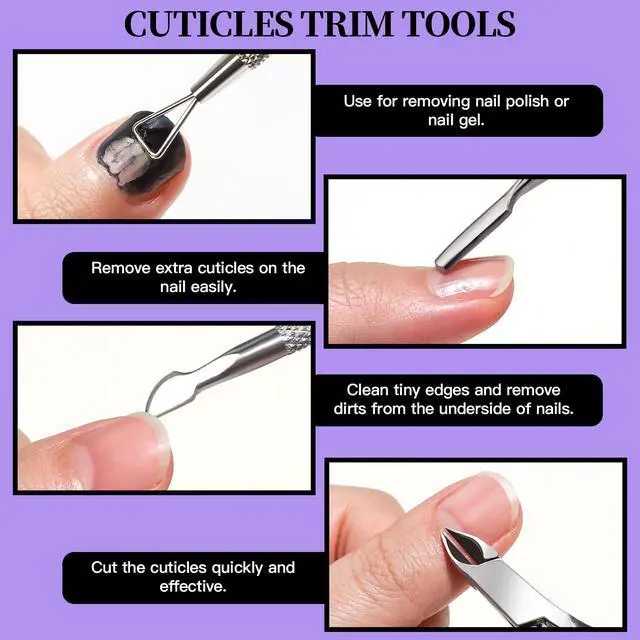 Alt view image 4 of 7 - Manicure and Pedicure Tools Kit, Manicure Kit, Nail Files 100/180, Nail Buffer Block, Nail Cuticle Nippers, Cuticle Pusher, Cuticle Peeler, Ingrown Toenail Tool, Toenail File, Purple