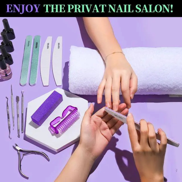 Alt view image 6 of 7 - Manicure and Pedicure Tools Kit, Manicure Kit, Nail Files 100/180, Nail Buffer Block, Nail Cuticle Nippers, Cuticle Pusher, Cuticle Peeler, Ingrown Toenail Tool, Toenail File, Purple