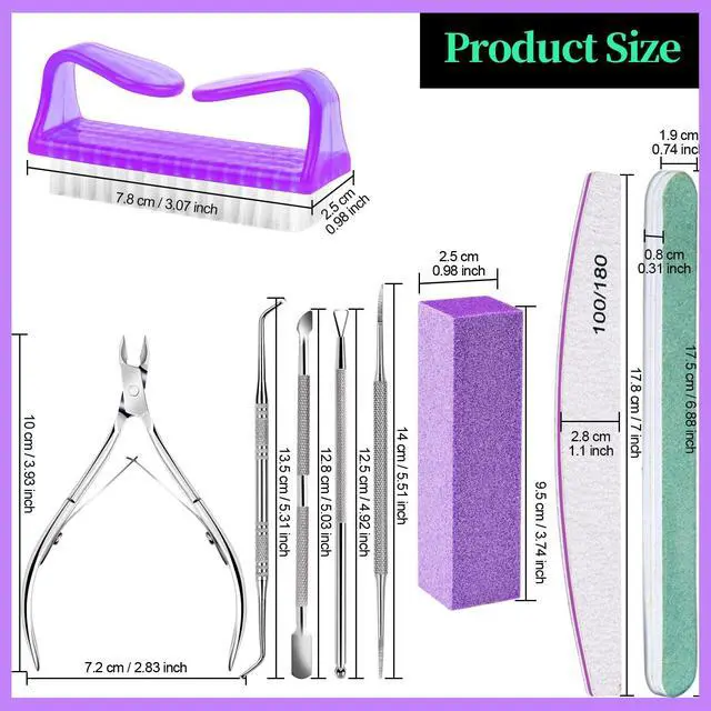 Alt view image 7 of 7 - Manicure and Pedicure Tools Kit, Manicure Kit, Nail Files 100/180, Nail Buffer Block, Nail Cuticle Nippers, Cuticle Pusher, Cuticle Peeler, Ingrown Toenail Tool, Toenail File, Purple