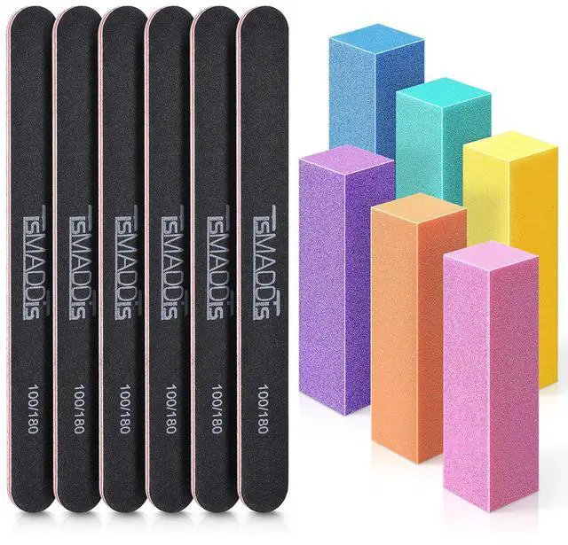 Main image of Nail Files and Buffers, Professional Manicure Tools Kit Rectangular Art Care Buffer Block Tools 100 180 Grit 12 pcs(Black)