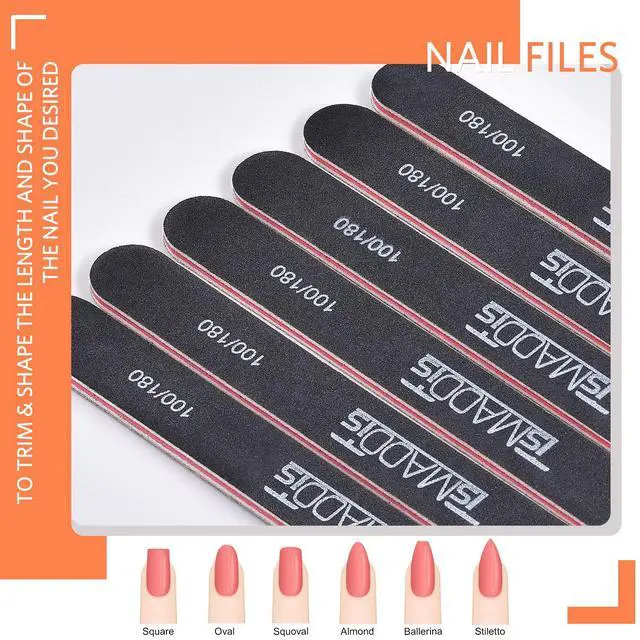 Alt view image 2 of 7 - Nail Files and Buffers, Professional Manicure Tools Kit Rectangular Art Care Buffer Block Tools 100 180 Grit 12 pcs(Black)