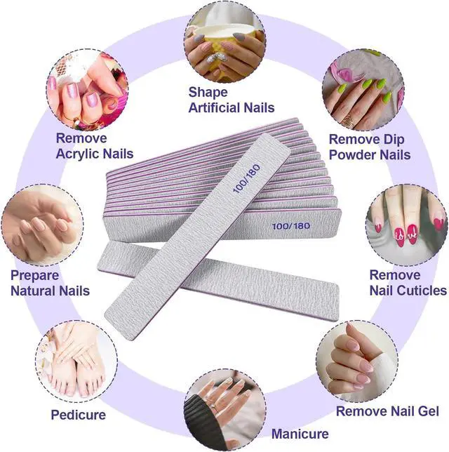 Alt view image 6 of 7 - Nail Files (12 Pack), 100/180 Grit Emery Boards Nail File for Natural Nails and Acrylic Nails, Double Sided Emory Boards limas para unas acrilicas Profesional Fingernail Filer Reusable Manicure Gray