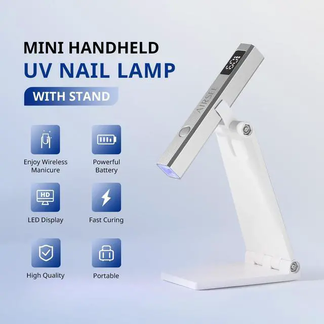 Alt view image 2 of 7 - Cordless Nail Lamp with Stand, Handheld UV Light with LCD Display for Gel Nails,Rechargeable USB Nail Dryer for Fast Cure,Rhinestone Glue Decoration,Gel Nail Strips at Home,Travel(Sliver)