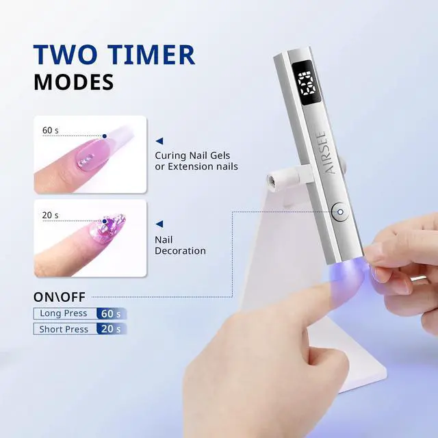 Alt view image 4 of 7 - Cordless Nail Lamp with Stand, Handheld UV Light with LCD Display for Gel Nails,Rechargeable USB Nail Dryer for Fast Cure,Rhinestone Glue Decoration,Gel Nail Strips at Home,Travel(Sliver)