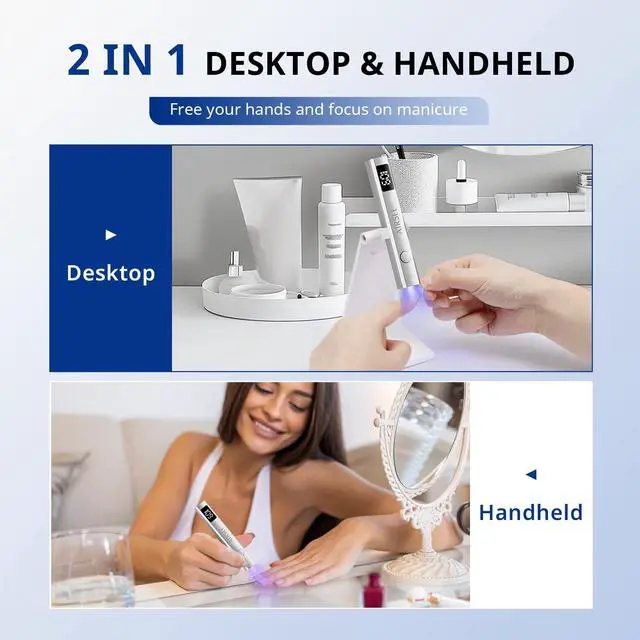Alt view image 5 of 7 - Cordless Nail Lamp with Stand, Handheld UV Light with LCD Display for Gel Nails,Rechargeable USB Nail Dryer for Fast Cure,Rhinestone Glue Decoration,Gel Nail Strips at Home,Travel(Sliver)