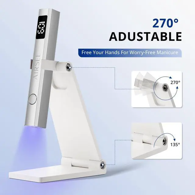 Alt view image 6 of 7 - Cordless Nail Lamp with Stand, Handheld UV Light with LCD Display for Gel Nails,Rechargeable USB Nail Dryer for Fast Cure,Rhinestone Glue Decoration,Gel Nail Strips at Home,Travel(Sliver)