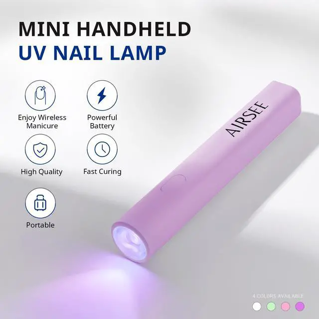 Alt view image 2 of 6 - Mini Handheld UV Light for Gel Nails,Portable Rechargeable Nail Lamps,2 Timers for Rhinestone Glue Decoration,Gel Nail Strips at Home,Travel(Purple)