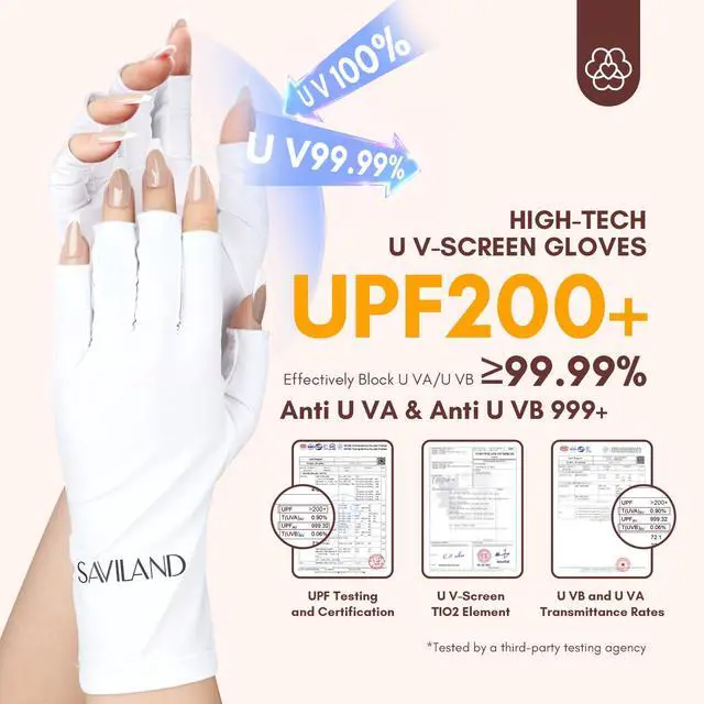 Alt view image 2 of 7 - U V Gloves for Nails: UPF200+ High-tech Professional U V Gloves for Manicures, Anti UVA & UVB 999+ U V Glove for Gel Nail Lamp Fingerless Glove Prevent Hands from U V Harm (White)