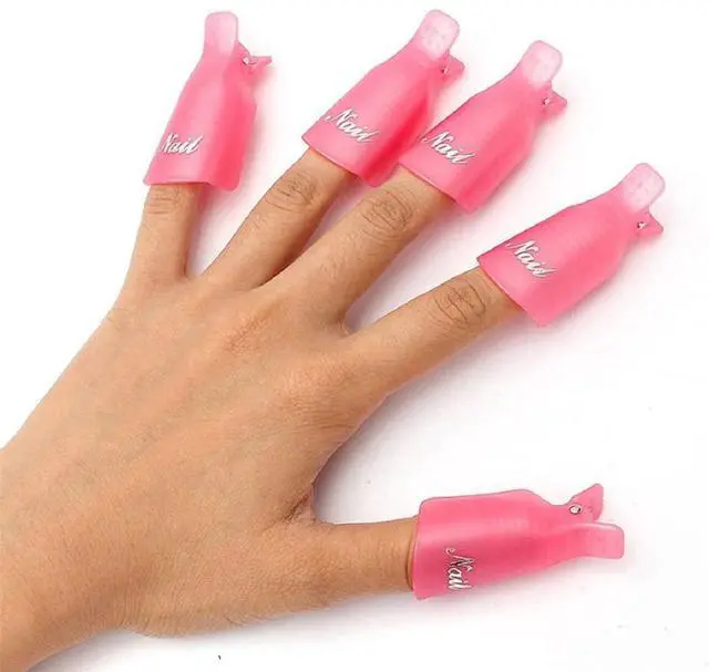 Main image of 10PC Plastic Acrylic Nail Art Soak Off Cap Clip UV Gel Polish Remover Wrap Tool (Pink)