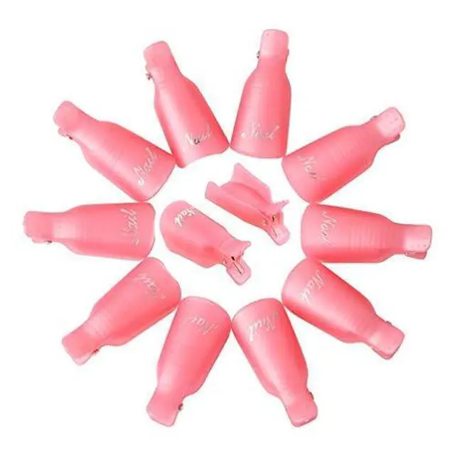 Alt view image 4 of 5 - 10PC Plastic Acrylic Nail Art Soak Off Cap Clip UV Gel Polish Remover Wrap Tool (Pink)