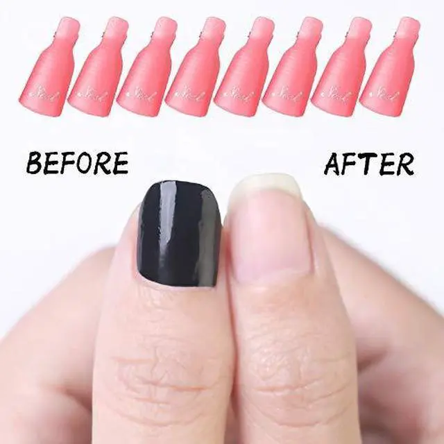Alt view image 2 of 5 - 10PC Plastic Acrylic Nail Art Soak Off Cap Clip UV Gel Polish Remover Wrap Tool (Pink)
