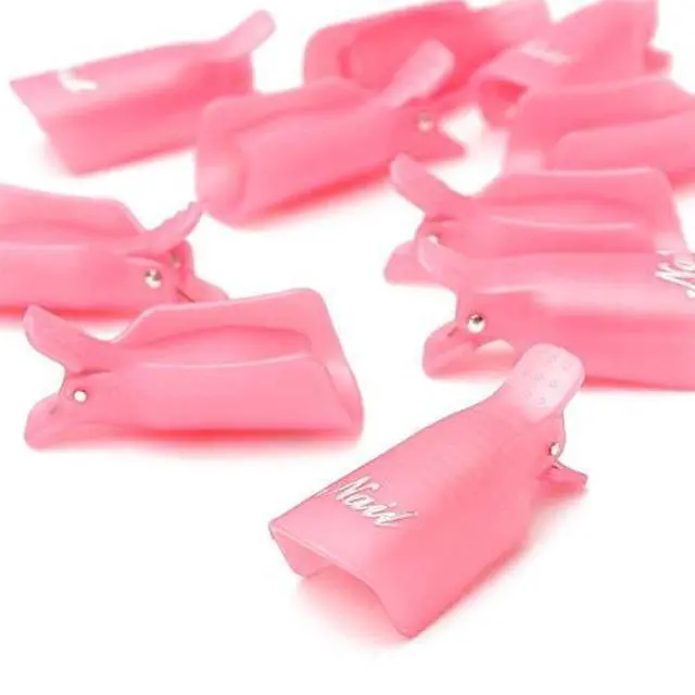 Alt view image 3 of 5 - 10PC Plastic Acrylic Nail Art Soak Off Cap Clip UV Gel Polish Remover Wrap Tool (Pink)