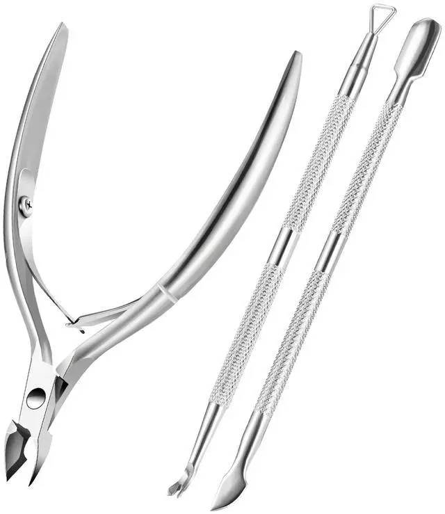 Main image of Cuticle Trimmer Cuticle Remover with Cuticle Pusher, Professional Stainless Steel Durable Pedicure Manicure Tools Cutter Nipper Scissor Clipper for Fingernails and Toenails Dead Skin Silver