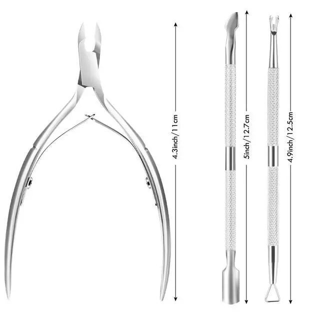 Alt view image 3 of 7 - Cuticle Trimmer Cuticle Remover with Cuticle Pusher, Professional Stainless Steel Durable Pedicure Manicure Tools Cutter Nipper Scissor Clipper for Fingernails and Toenails Dead Skin Silver