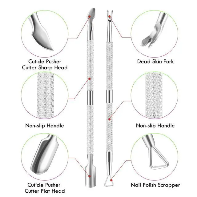 Alt view image 4 of 7 - Cuticle Trimmer Cuticle Remover with Cuticle Pusher, Professional Stainless Steel Durable Pedicure Manicure Tools Cutter Nipper Scissor Clipper for Fingernails and Toenails Dead Skin Silver