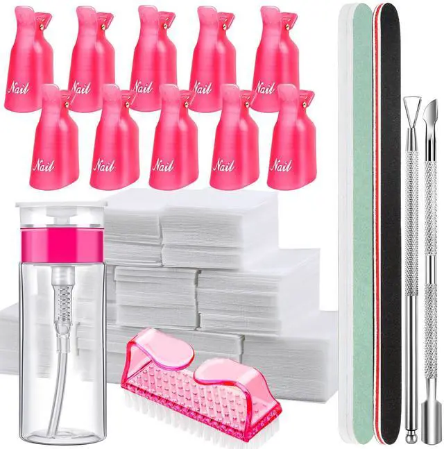 Main image of Nail Polish Gel Remover Tools Kit with Nail Clips, 100ml Nail Polish Remover Bottle, 500 Nail Remover Cotton Pad, Nail Brush, Cuticle Pusher/Peeler, 100/180 Nail File,Buffer Block