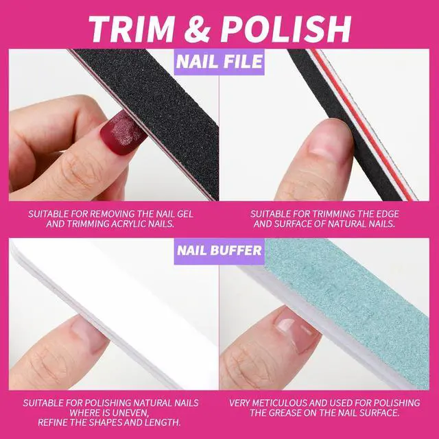 Alt view image 5 of 7 - Nail Polish Gel Remover Tools Kit with Nail Clips, 100ml Nail Polish Remover Bottle, 500 Nail Remover Cotton Pad, Nail Brush, Cuticle Pusher/Peeler, 100/180 Nail File,Buffer Block