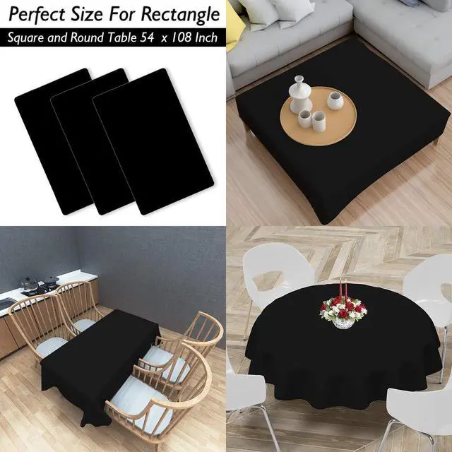 Alt view image 2 of 7 - 3 Pack Plastic Tablecloths for Rectangle Tables 54" x 108" Black Disposable Table Cloths for 6 to 8 Foot Tables Indoor or Outdoor Parties Birthday Wedding Christmas Anniversary Buffet Table