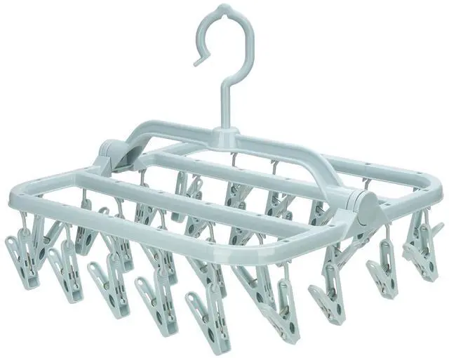 Main image of Foldable Clip Hangers with 26 Drying Clips, Underwear Hanger with Clips, Plastic Laundry Clip and Drip Drying Hanger for Socks, Bras, Lingerie, Clothes, Sturdy, Blue