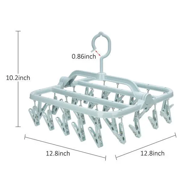 Alt view image 3 of 7 - Foldable Clip Hangers with 26 Drying Clips, Underwear Hanger with Clips, Plastic Laundry Clip and Drip Drying Hanger for Socks, Bras, Lingerie, Clothes, Sturdy, Blue