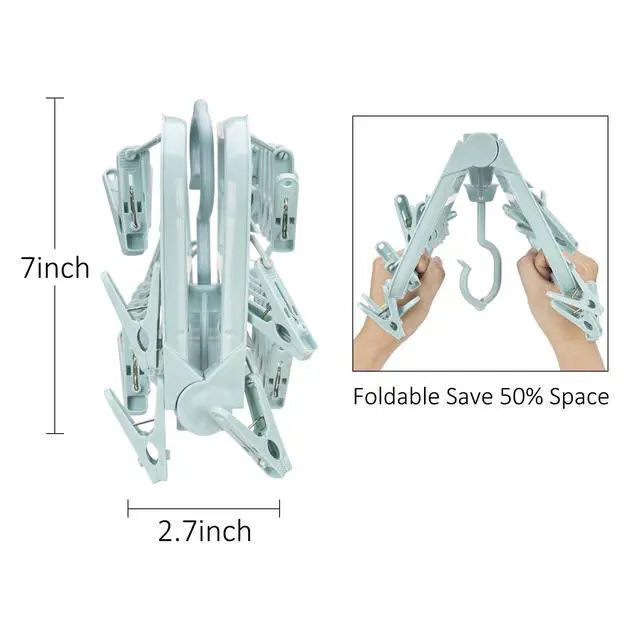 Alt view image 4 of 7 - Foldable Clip Hangers with 26 Drying Clips, Underwear Hanger with Clips, Plastic Laundry Clip and Drip Drying Hanger for Socks, Bras, Lingerie, Clothes, Sturdy, Blue