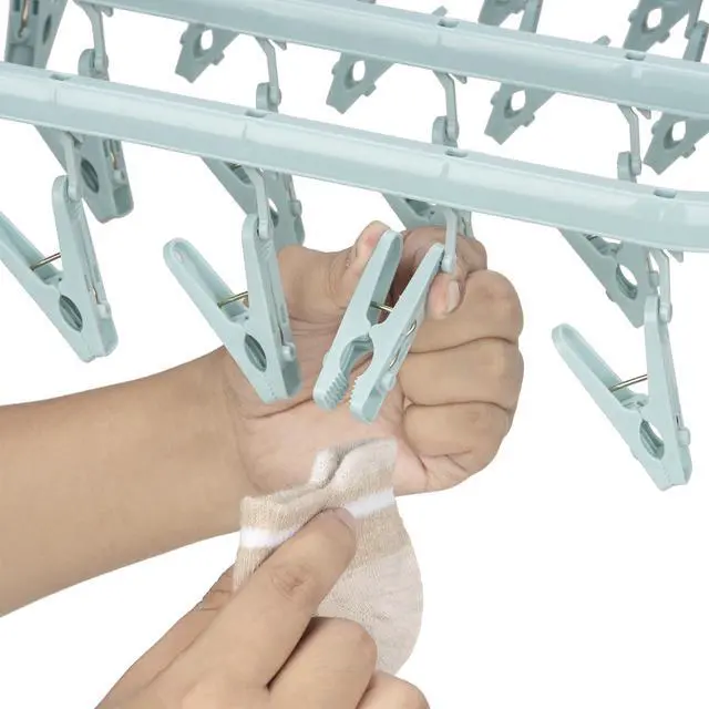 Alt view image 6 of 7 - Foldable Clip Hangers with 26 Drying Clips, Underwear Hanger with Clips, Plastic Laundry Clip and Drip Drying Hanger for Socks, Bras, Lingerie, Clothes, Sturdy, Blue
